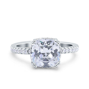 Half Eternity Art Deco Cushion Cut Wedding Bridal Ring Simulated Cubic Zirconia 925 Sterling Silver